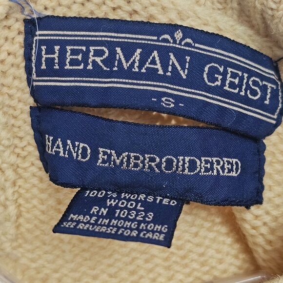 VTG HermanGeist Womens S Sweater Embroidered Floral Mustard Wool Warm Grannycore - Picture 3 of 14